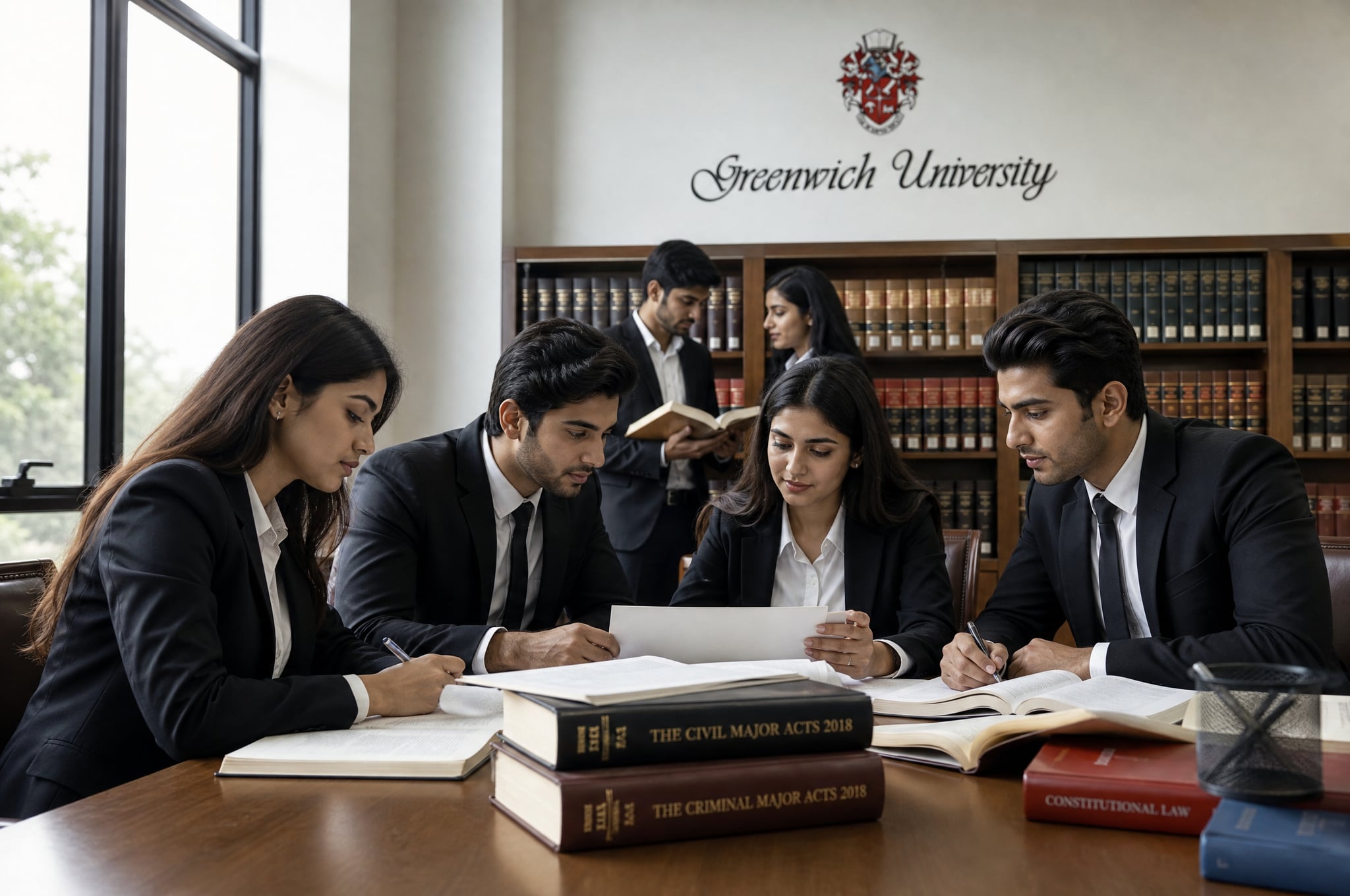 Law students in the law library, School of Law Karachi