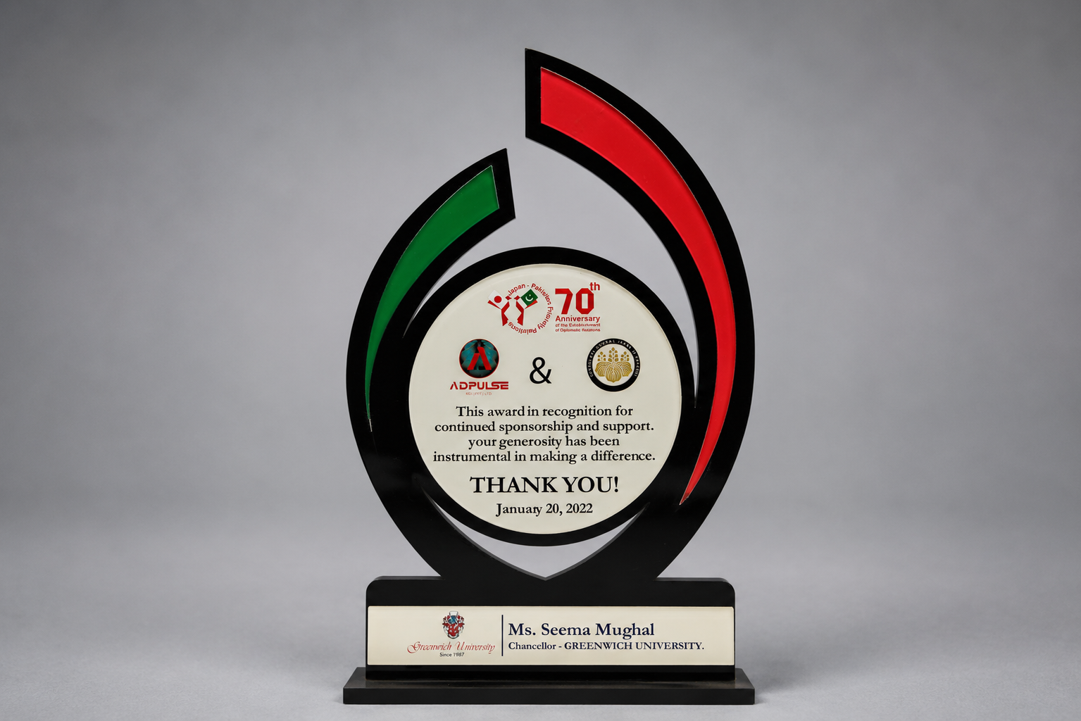 Recognition award from Consulate-General of Japan and Adpulse, January 2022